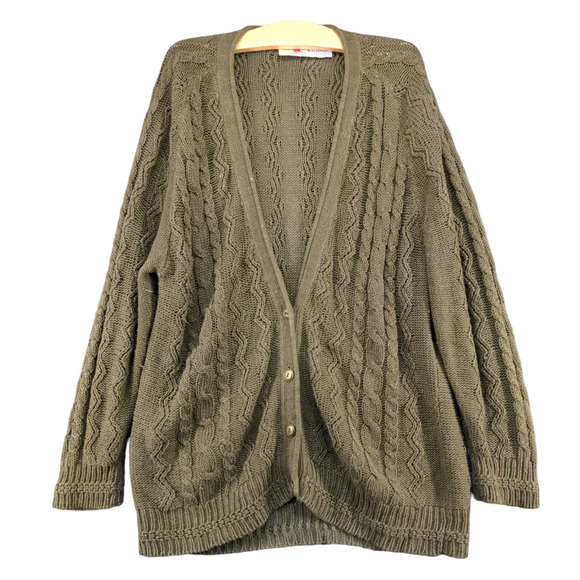 Crazy Horse Women's Button Front Cable Knit Cardigan Sweater Green XL V-Neck - Picture 1 of 11